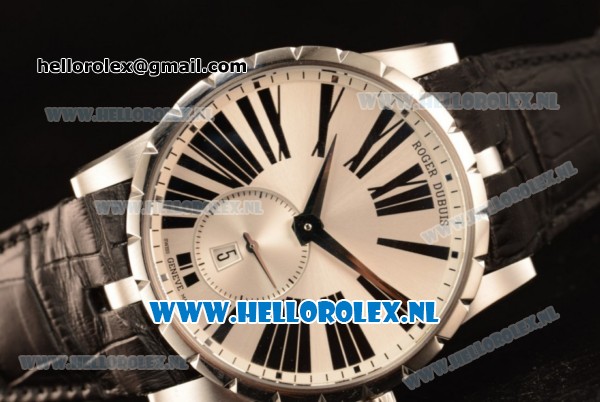 Roger Dubuis Excalibur Clone Roger Dubuis RD830 Automatic Steel Case with Silver Dial Stick Markers and Black Genuine Leather - Click Image to Close